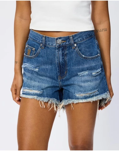 ONE TEASPOON - Truckers Mid Waist Relaxed Shorts - ICONIC EXCLUSIVE