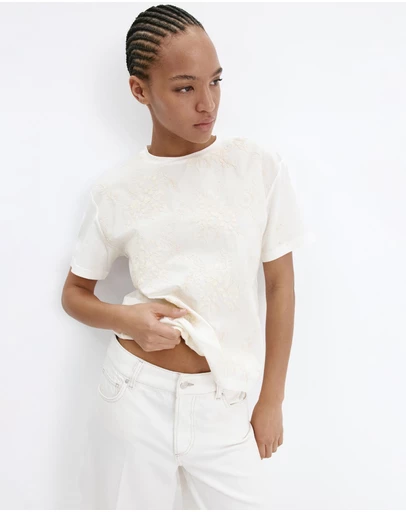 M.N.G - Floral-Embroidered Cotton T-Shirt