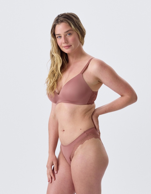 Bras N Things - Nkd High Leg Lace Brazilian Knicker - Mocha