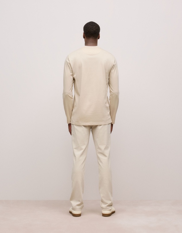 Trenery - Mercerised Cotton Tipped Long Sleeve T-shirt in Fawn