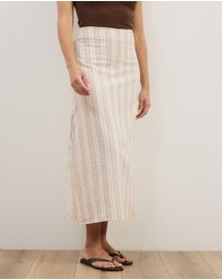 Atmos&Here - Sally Striped Cotton Ruched Side Tie Midi Skirt