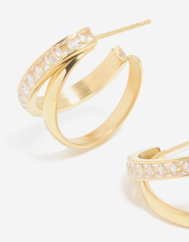 Lovisa - Waterproof Gold Plated Stainless Steel Cubic Zirconia Double Illusion Hoop Earrings