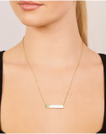 Lovisa - Waterproof Gold Plated Stainless Steel Cubic Zirconia Engravable Bar Necklace