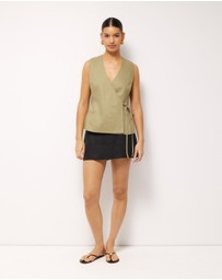 AERE - Ava Tie Front Linen Wrap Top
