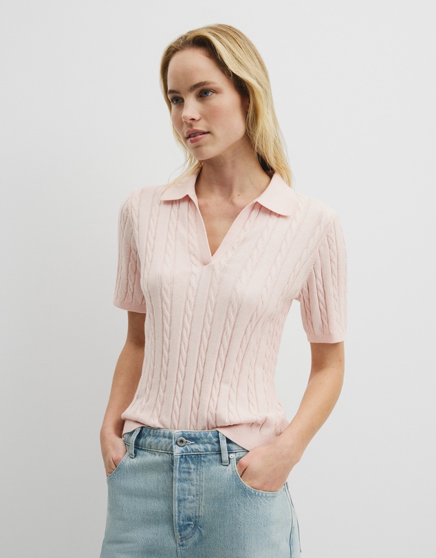 Country Road - Organically Grown Cotton Blend Cable Polo Knit