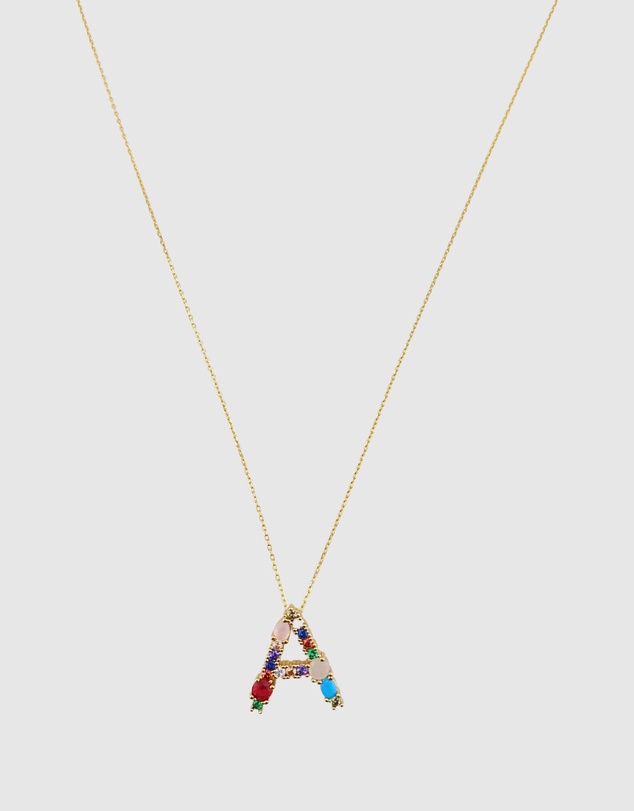 Izoa - Alphabet Letter Semi Precious Stone A Necklace