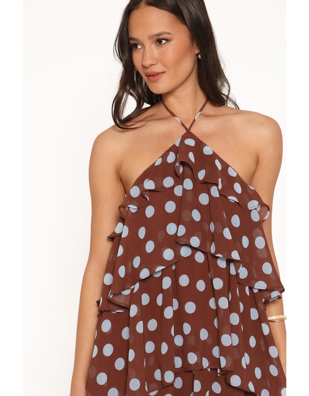 Petal & Pup - Chasity Halterneck Maxi Dress - Brown Polka Dot