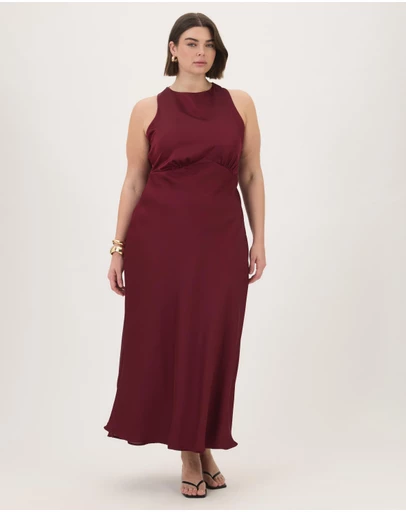 Atmos&Here Curvy - Amelie Satin Draped Back Maxi Dress