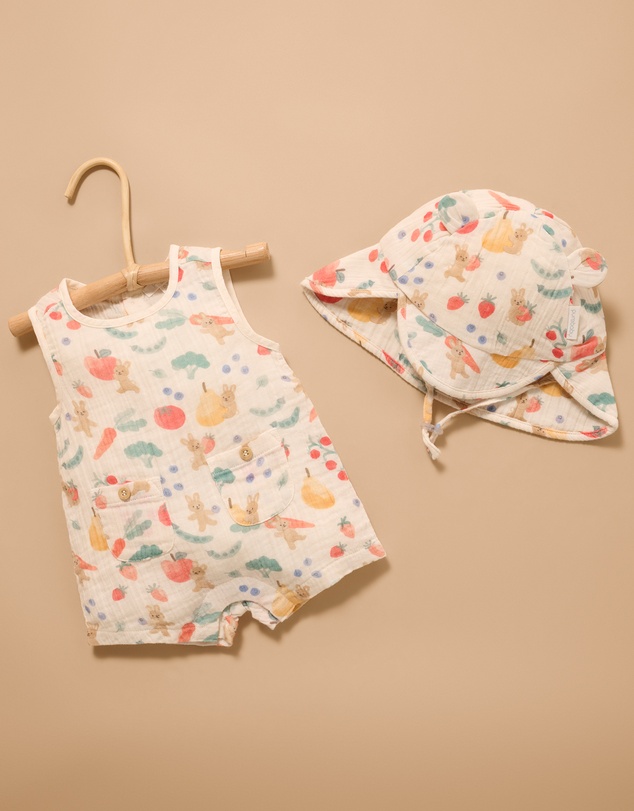 Purebaby - Veggie Garden Print Romper-Kids-Babies