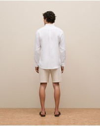 Trenery - Regular Fit Linen Classic Long Sleeve Shirt in White