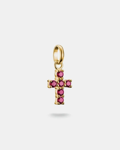 THOMAS SABO - Gold-Plated Cross Charm with Lab-Grown Ruby