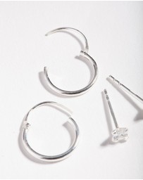 Lovisa - Sterling Silver Cubic Zirconia Princess Stud Hoop Earring Pack