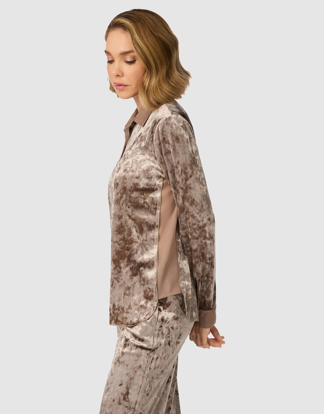 DKNY - Crushed Velour Button-Up Long Sleeve Long Pyjama Set
