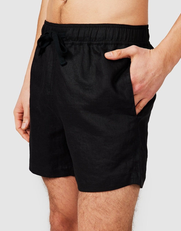 Vacay Swimwear - Black Linen Shorts