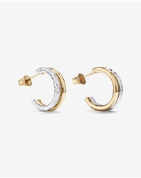 Michael Hill - Two-Tone Double Half Hoop Hammered Finish Stud Earrings in 10kt White and Yellow Gold