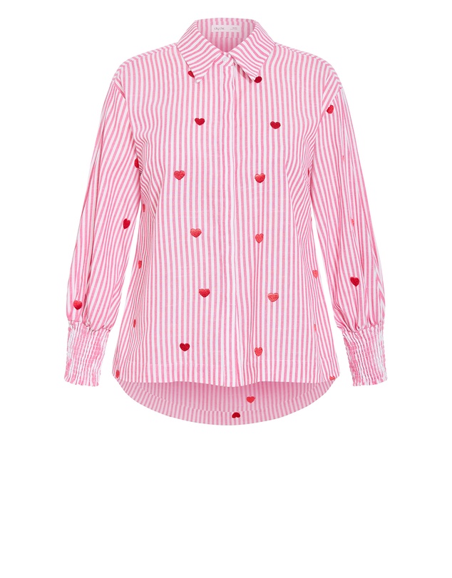 City Chic - Stripe Heart Print Cotton Shirt