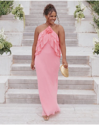 Petal & Pup - Zorina Halterneck Maxi Dress - Coral