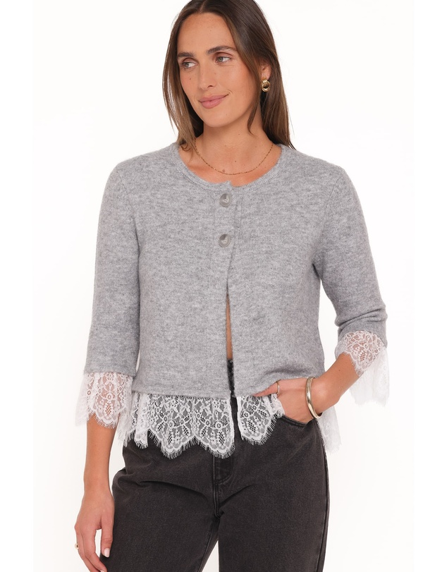 Petal & Pup - Helga Lace Trim Cardigan - Grey