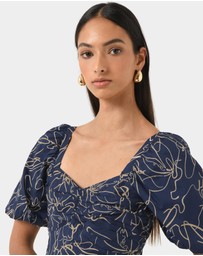 Forcast - Leen Puff Sleeve Midi Dress