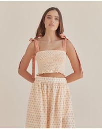 Amelius - Peach Paisley Shirred Crop Top