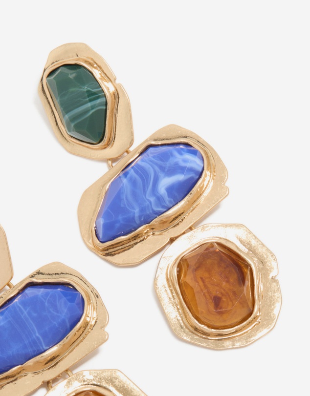 Lovisa - Worn Gold Blue & Green Acrylic Triple Layered Drop Earrings