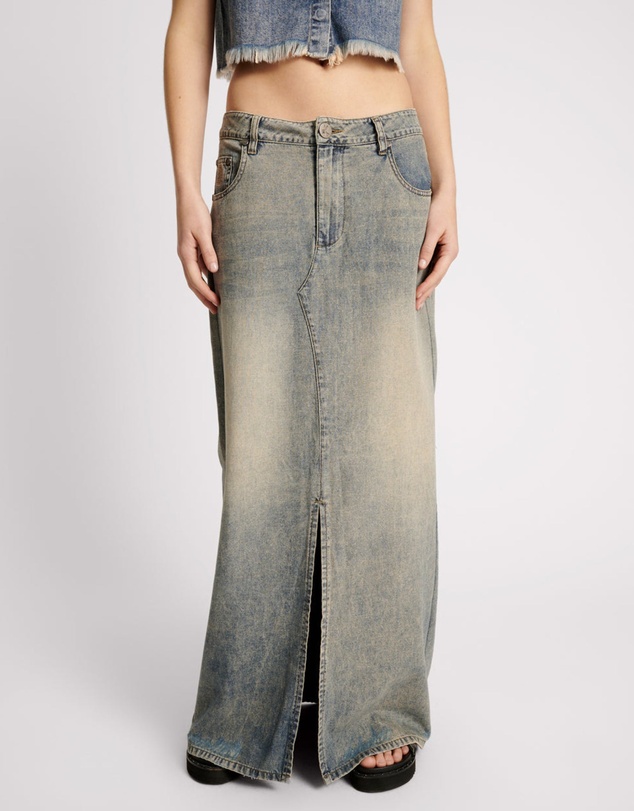 ONE TEASPOON - Dirty Blue Denim Column Skirt