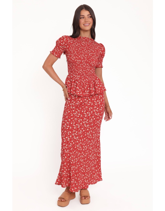 Petal & Pup - Zoella Peplum Top - Red Floral