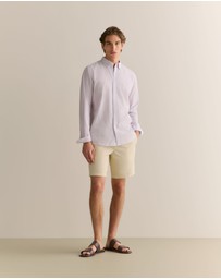 Trenery - Regular Fit Cotton Seersucker Stripe Shirt in Wedgewood Blue