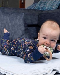 B Free Intimate Apparel - 100% Organic 2-Way Zip Sleepsuit - Baby & Toddler Navy Native Aussie Animals