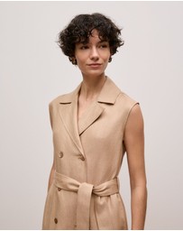 Trenery - Linen Twill Sleeveless Trench Dress in Light Camel