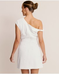 Six Stories - Pearl Trim Asymmetric Bardot Mini Dress