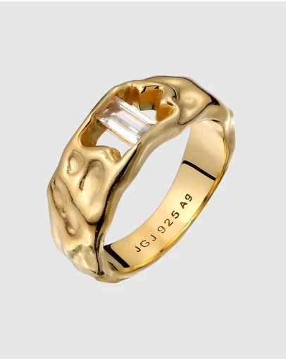 Elli Jewelry - Hammered Topaz Statement Ring in Gold-Plated 925 Silver