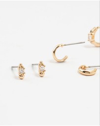 Lovisa - Gold Round & Square Stone Earrings 3-Pack