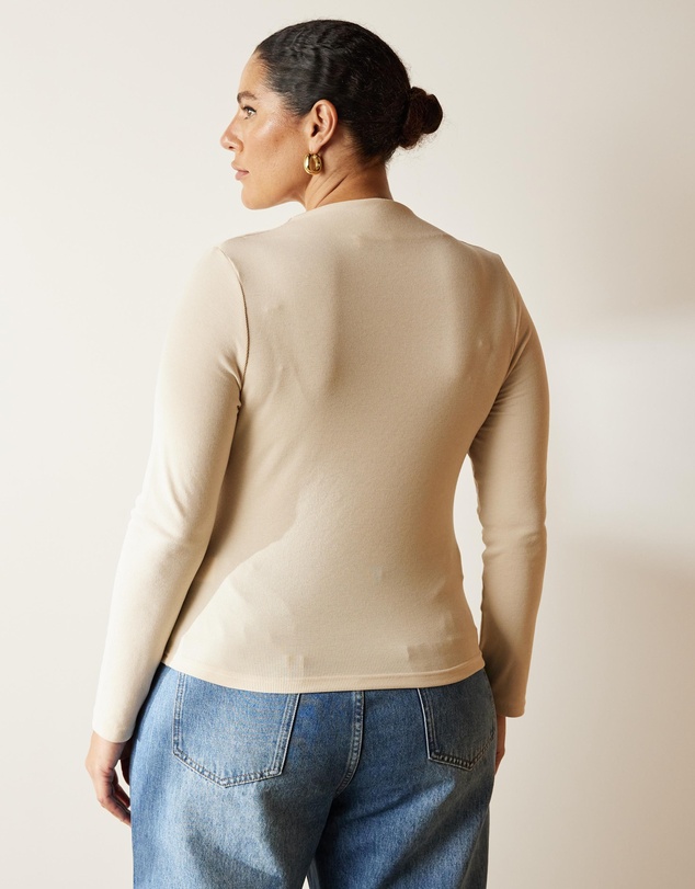 Atmos&Here Curvy - Mock Neck Rib Long Sleeve Top