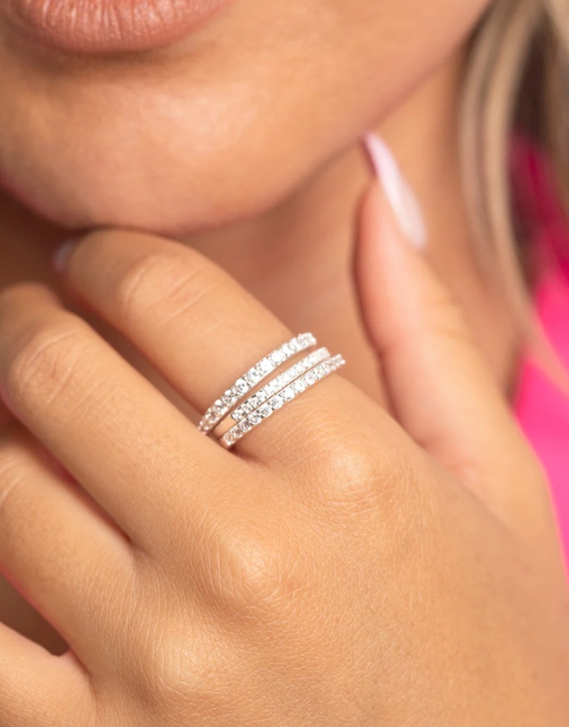 Lovisa - Silver Cubic Zirconia Fine Ring Stack