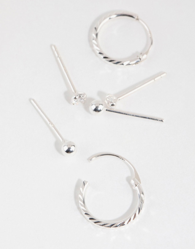 Lovisa - Sterling Silver Ball Diamante Stud & Hoop Earring Pack