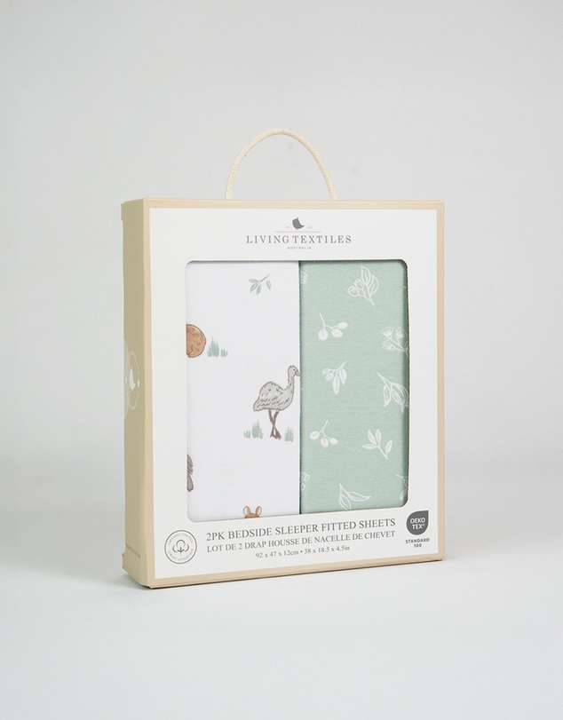 Living Textiles - 2 Pack Organic Bedside Sleeper Fitted Sheet - Australiana
