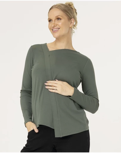 Angel Maternity - Harper Maternity/Nursing Zipper Top in Moss Green