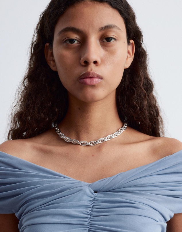 & Other Stories - Ruched V-Neck Mesh Top
