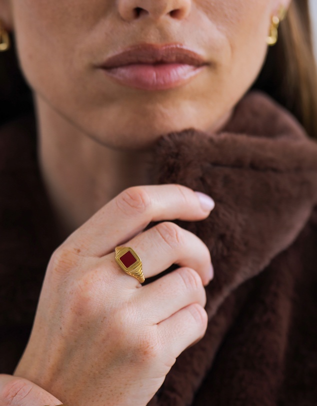 Elli Jewelry - Ring Signet 925 Sterling Silver Gold-Plated