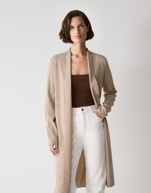 Trenery - Merino Longline Cardigan in Biscuit