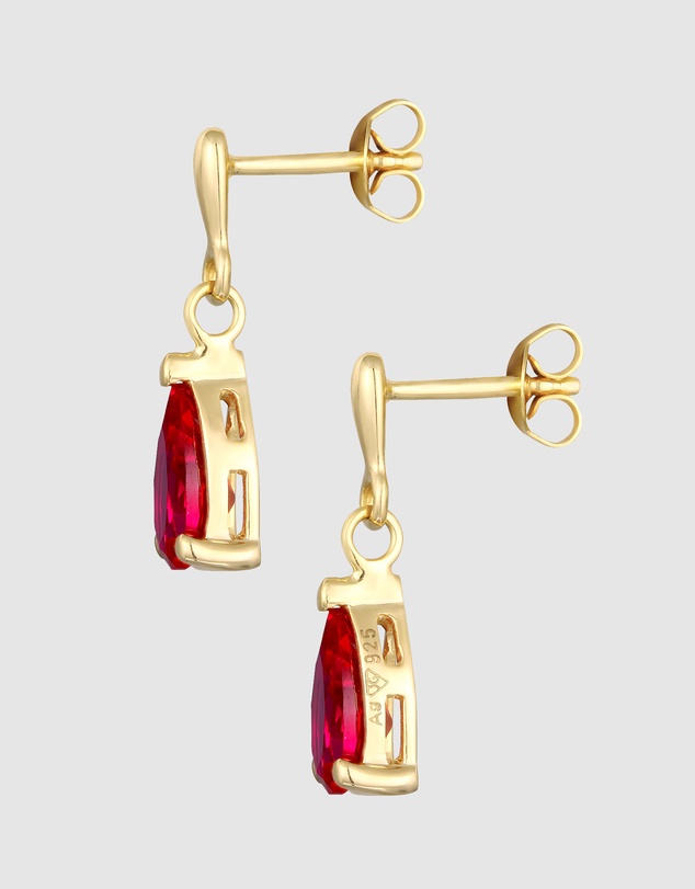 Elli Jewelry - Ruby Teardrop Stud Earrings in Gold-Plated 925 Silver
