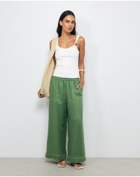 AERE - Contrast Stitch Linen Pants