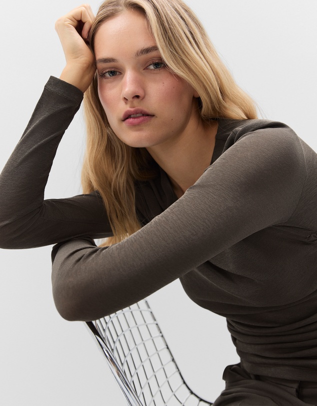 UNISON - Long Sleeve Ruched Mesh Top