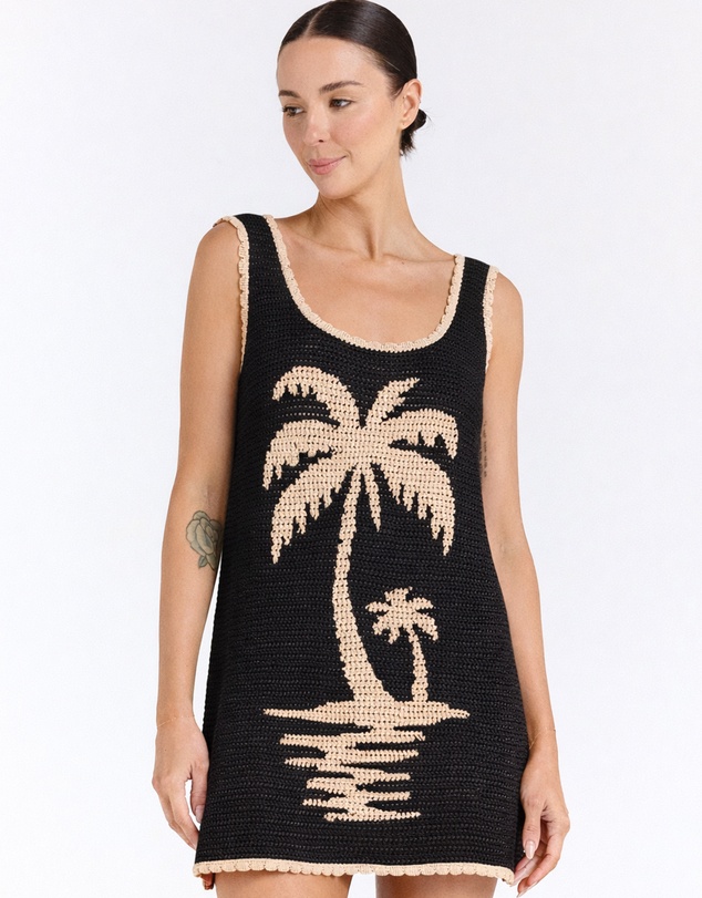 Poolside Paradiso - Palm Beach U Crochet Knit Dress - Black Sand