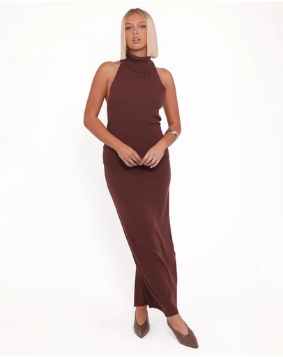 Petal & Pup - Halley Knit Halter Skirt Set - Brown