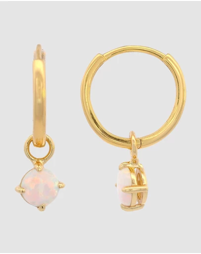Georgini - GEORGINI WISTERIA CREATED OPAL DANGLE HOOP EARRINGS GOLD