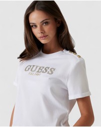 GUESS - Short Sleeve Metal Logo Cropped T-Shirt