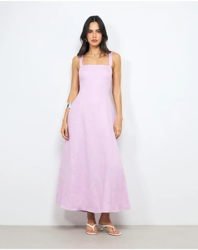 AERE - Lea Tie Back Linen Maxi Dress