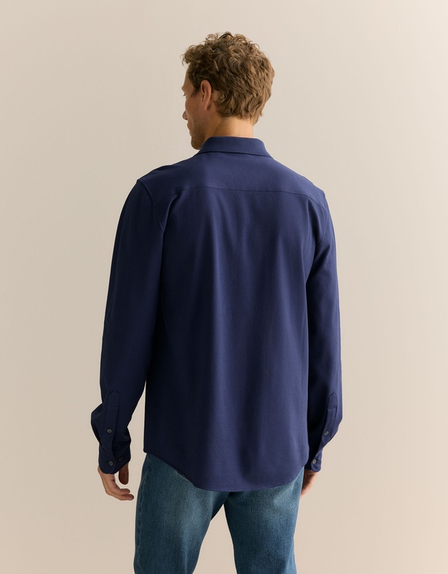 Trenery - Tailored Fit Pique Cotton Monogram Shirt in Strong Blue